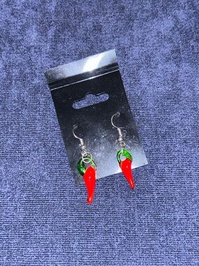 Red Chili Pepper Glass Dangle Earrings
